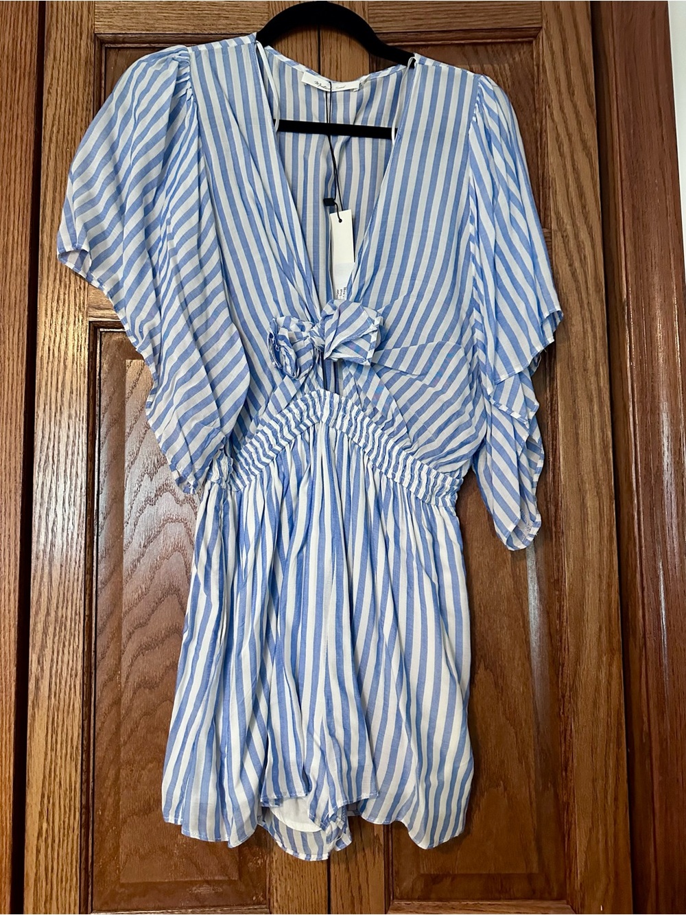 Mustard Seed Blue & White Striped Tie-Front Romper
